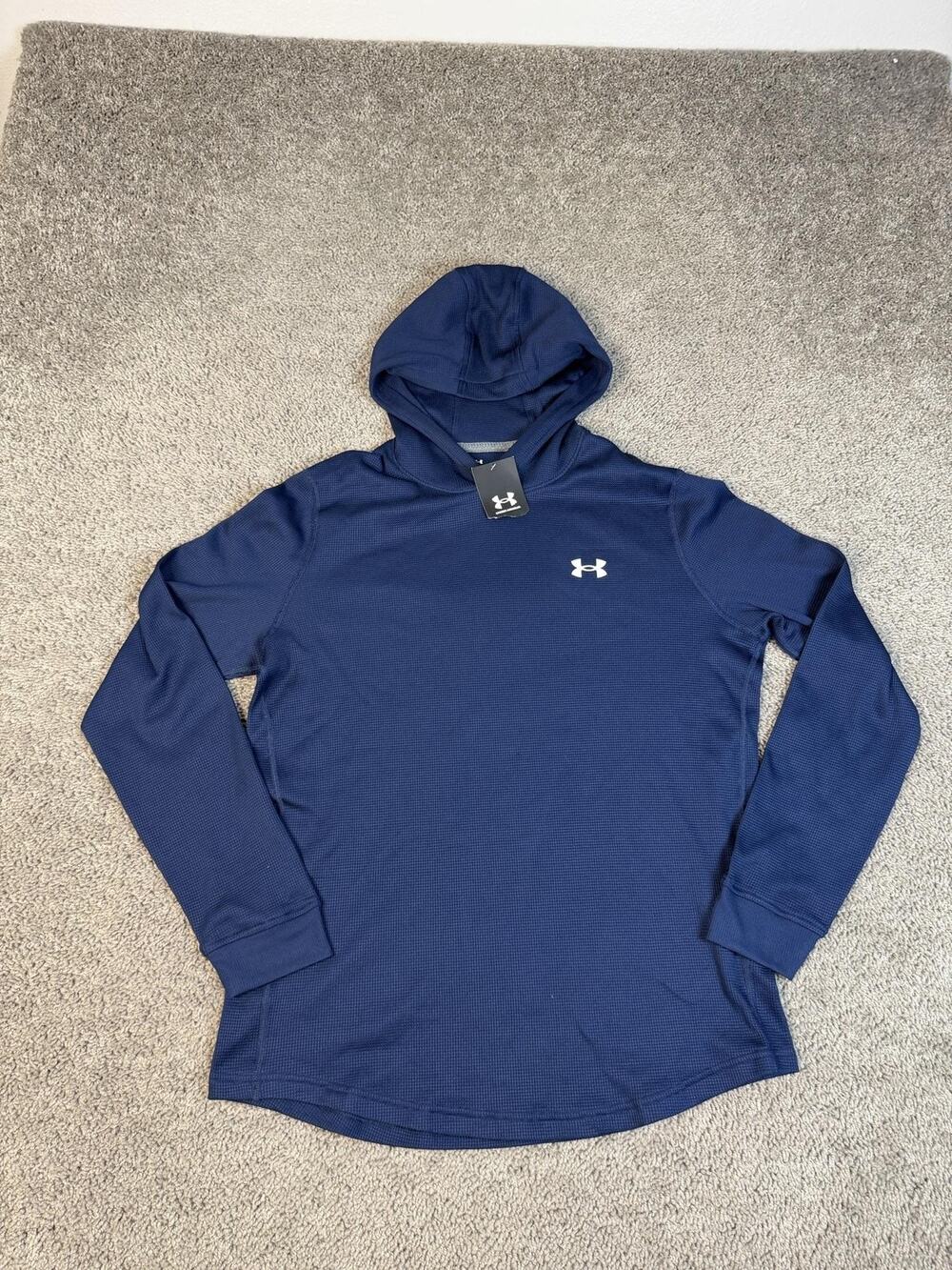 Under Armour Hoodie Mens M Blue Pullover Hooded Waffle Lightweight Tagless